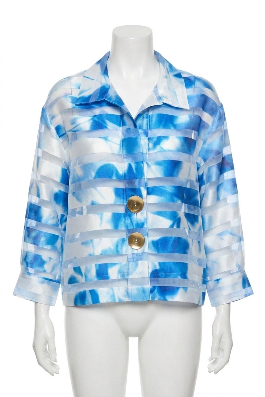 NEW JOSEPH RIBKOFF floral shadow stripe jacket in vanilla/blue